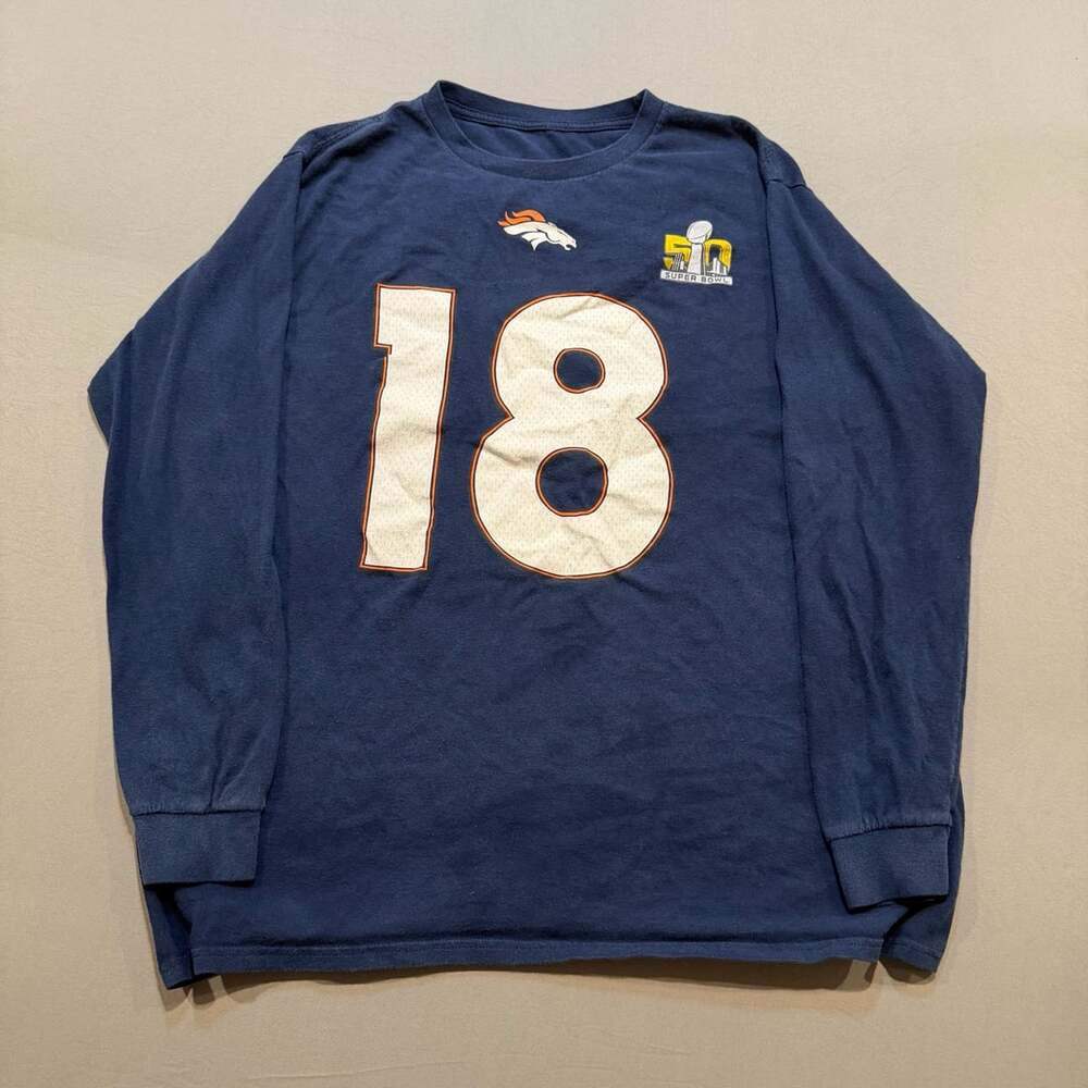 Majestic Denver Broncos Peyton Manning 18 Long Sleeve T-Shirt Size XL Blue